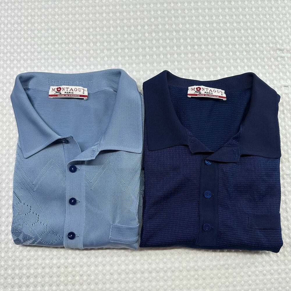 LOT of 2 Montagut Paris Vintage Short Sleeve Knit Polo Shirt Made in France